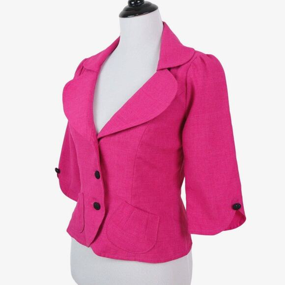 Handmade Jackets & Blazers - Vintage 90s Tailored 3/4 Sleeve Jacket Crop Blazer Pockets Pink